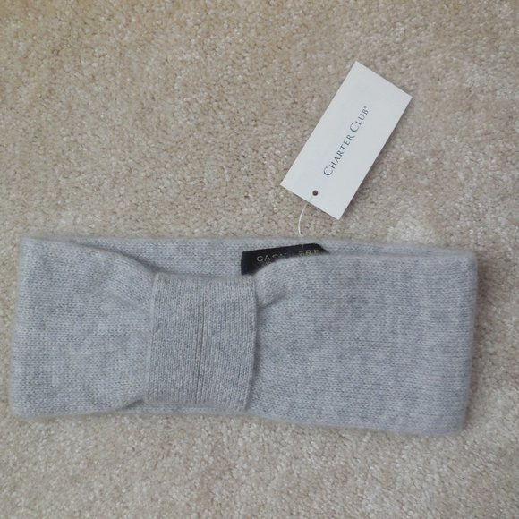 Women's Charter Club Cashmere Headband 100% Cashmere Bow Design O/S Light Gray - Picture 4 of 9
